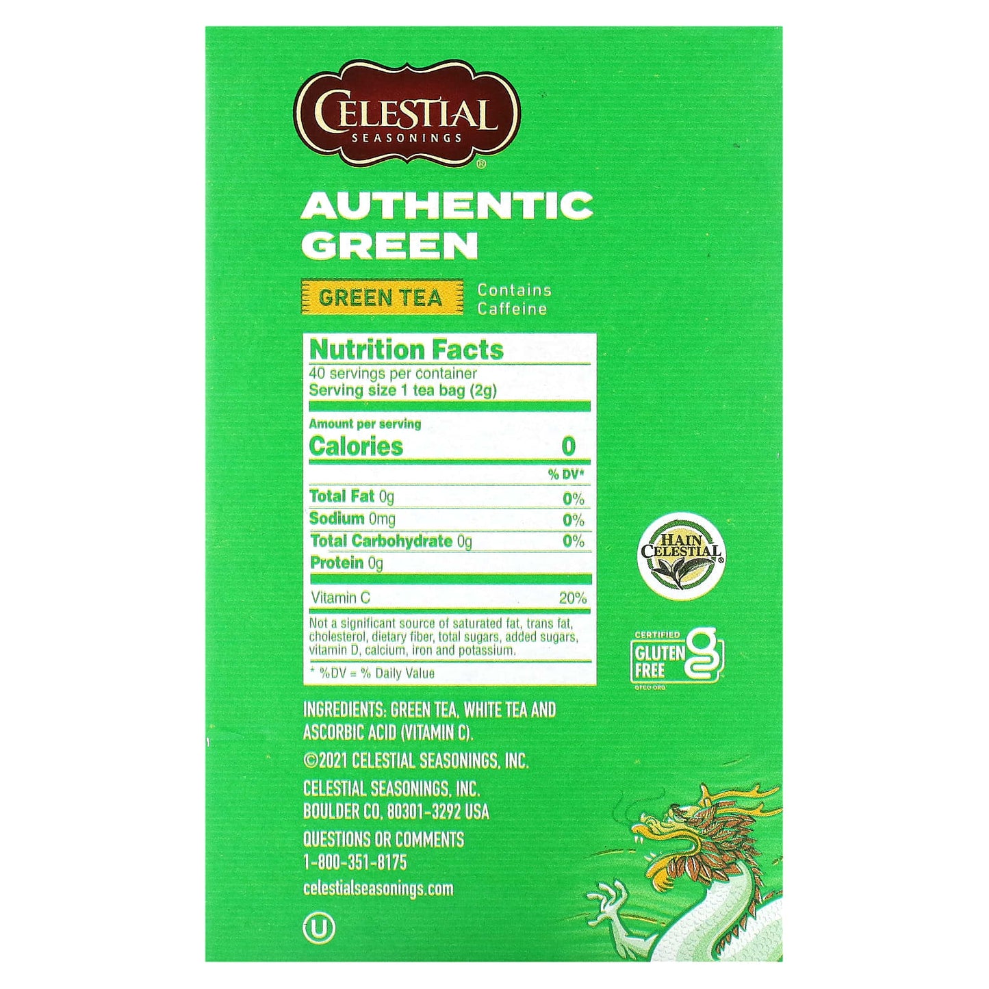 Celestial Seasonings Authentic Green Tea 40 Tea Bags 2.9 oz - Image 2