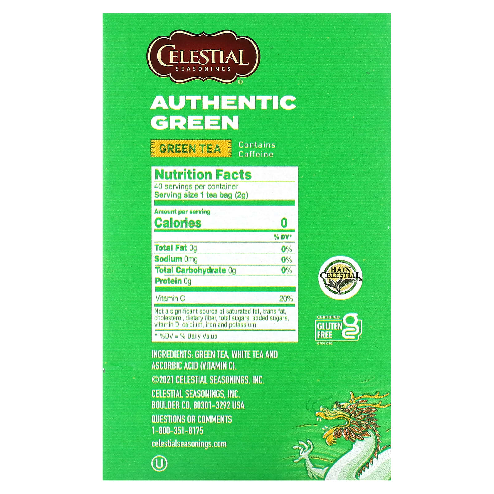 Celestial Seasonings Authentic Green Tea 40 Tea Bags 2.9 oz - Image 2