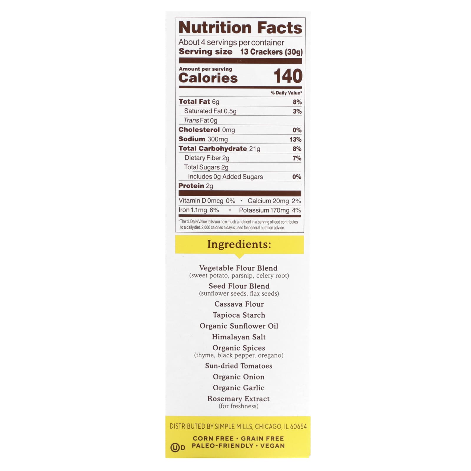 Simple Mills, Veggie Flour Pita Crackers, Mediterranean Herb, 4.25 oz (120 g) - Image 2
