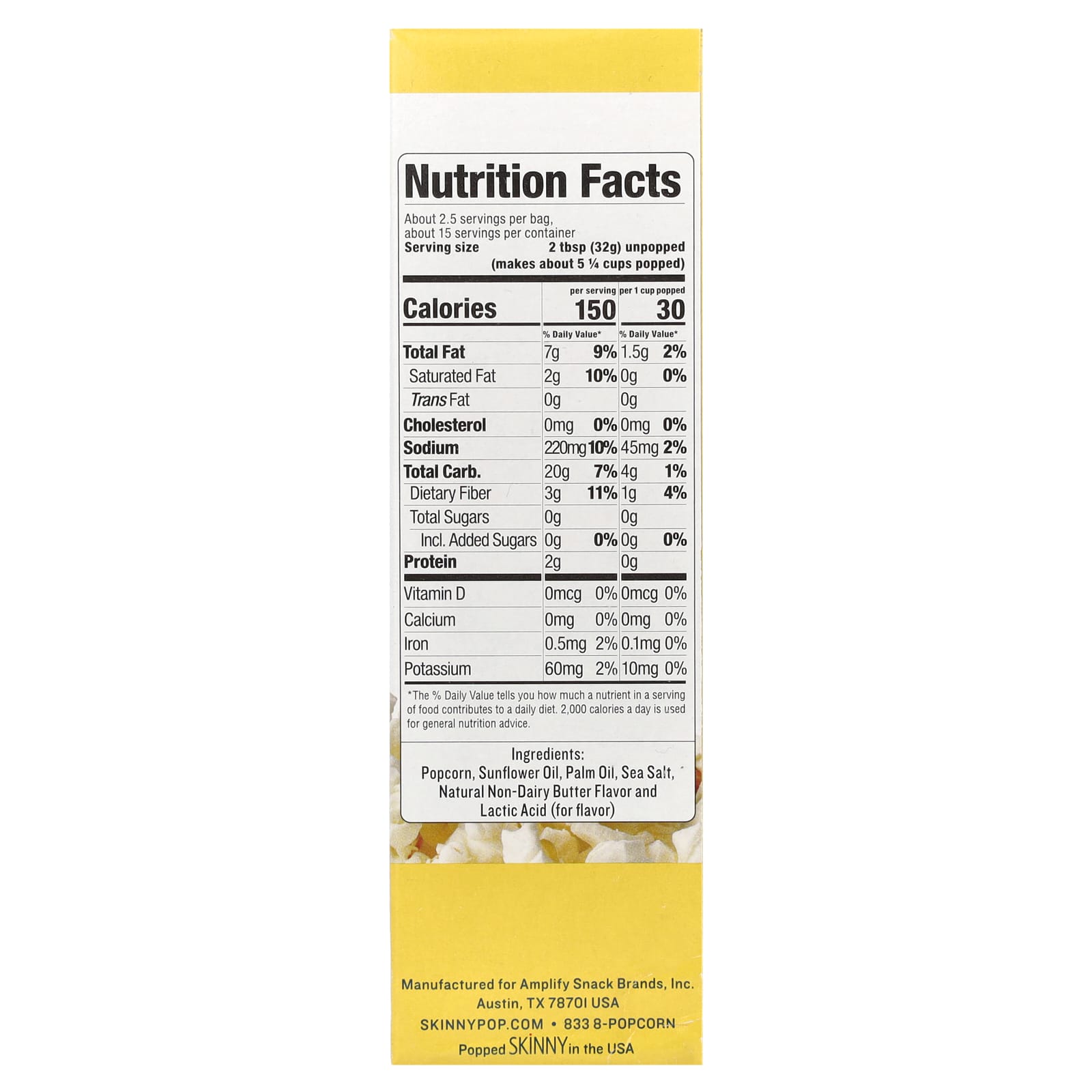 SkinnyPop, Popcorn, Butter, 6 Bags, 2.8 oz (79 g) Each - Image 2