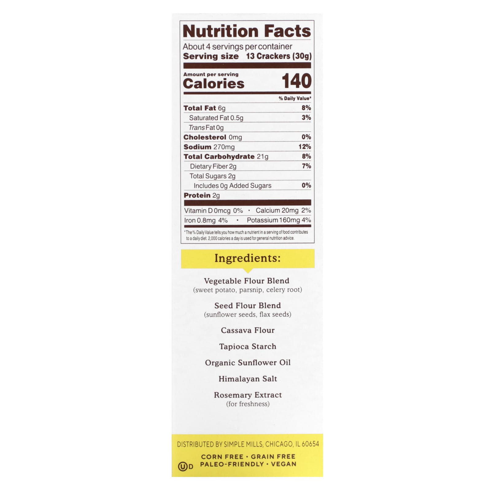 Simple Mills, Veggie Flour Pita Crackers, Himalayan Salt, 4.25 oz (120 g) - Image 2