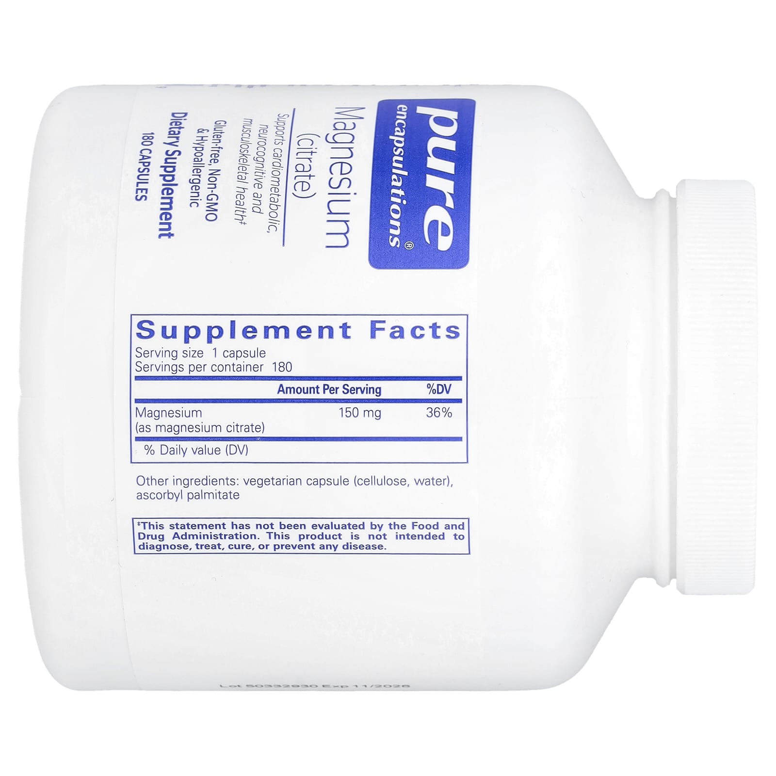 Pure Encapsulations, Magnesium (Citrate), 150 mg, 180 Capsules - Image 2