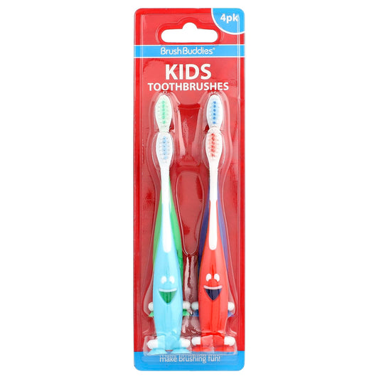 Soft Kids Toothbrushes by Brush Buddies, 4 Pack, Gentle on Teeth - Image 1