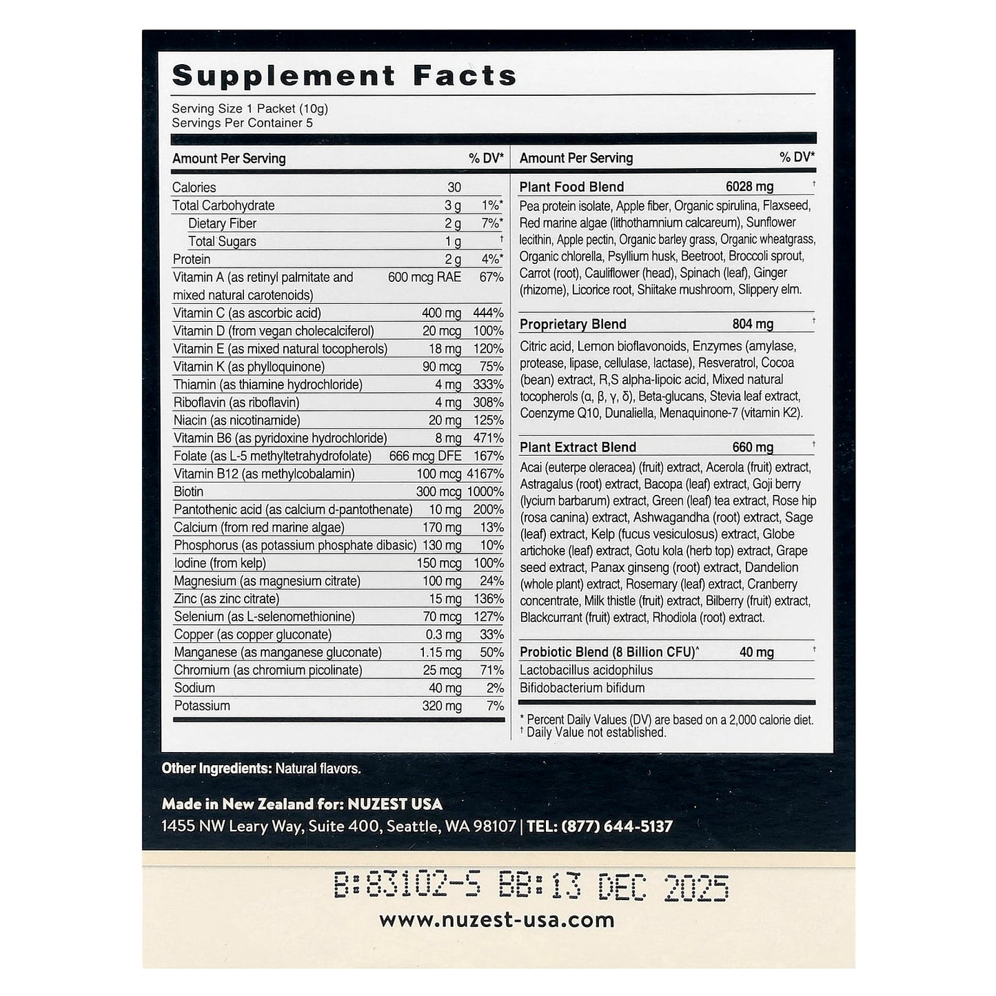 Nuzest, Good Green Vitality™, 5 Packets, 0.35 oz (10 g) Each - Image 2