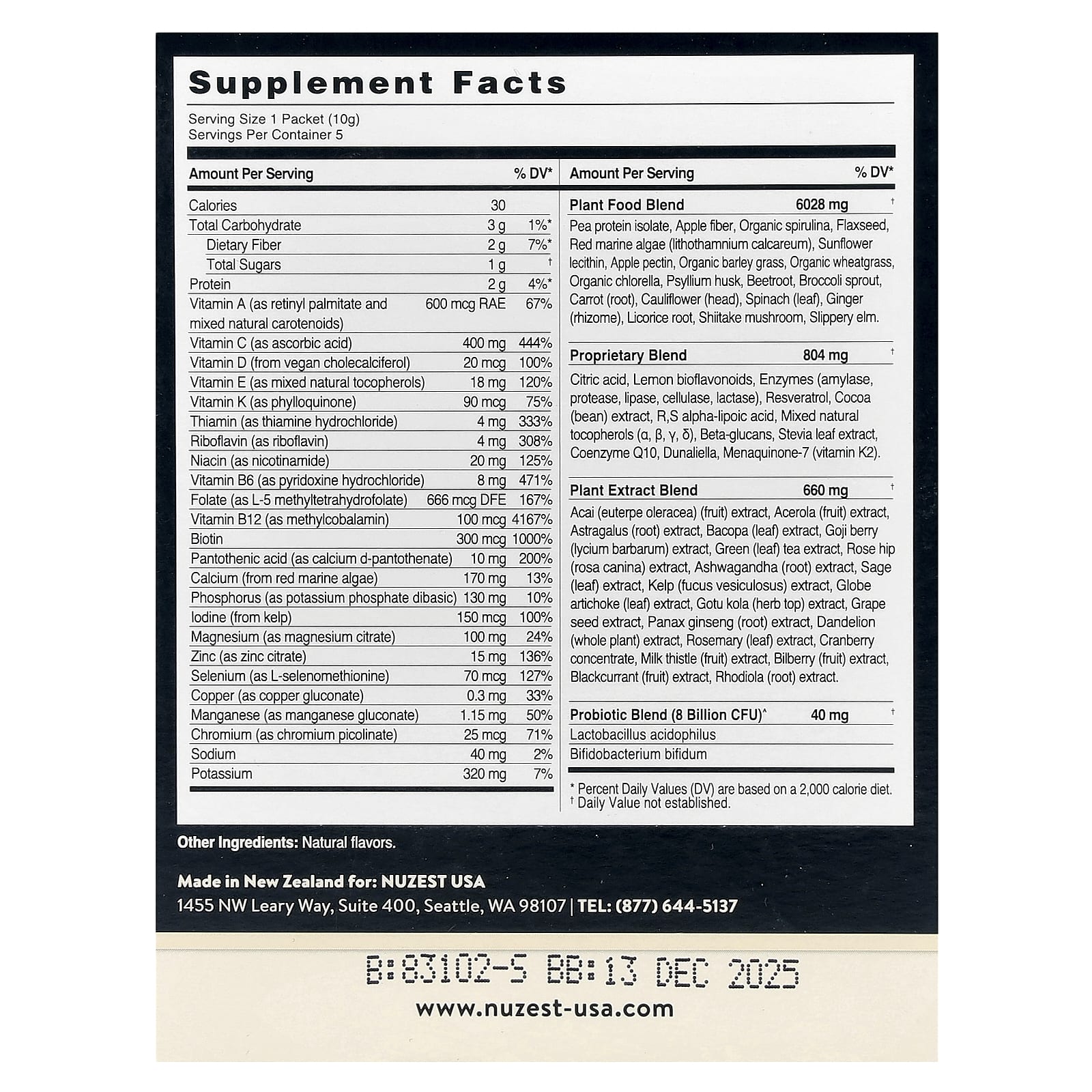 Nuzest, Good Green Vitality™, 5 Packets, 0.35 oz (10 g) Each - Image 2