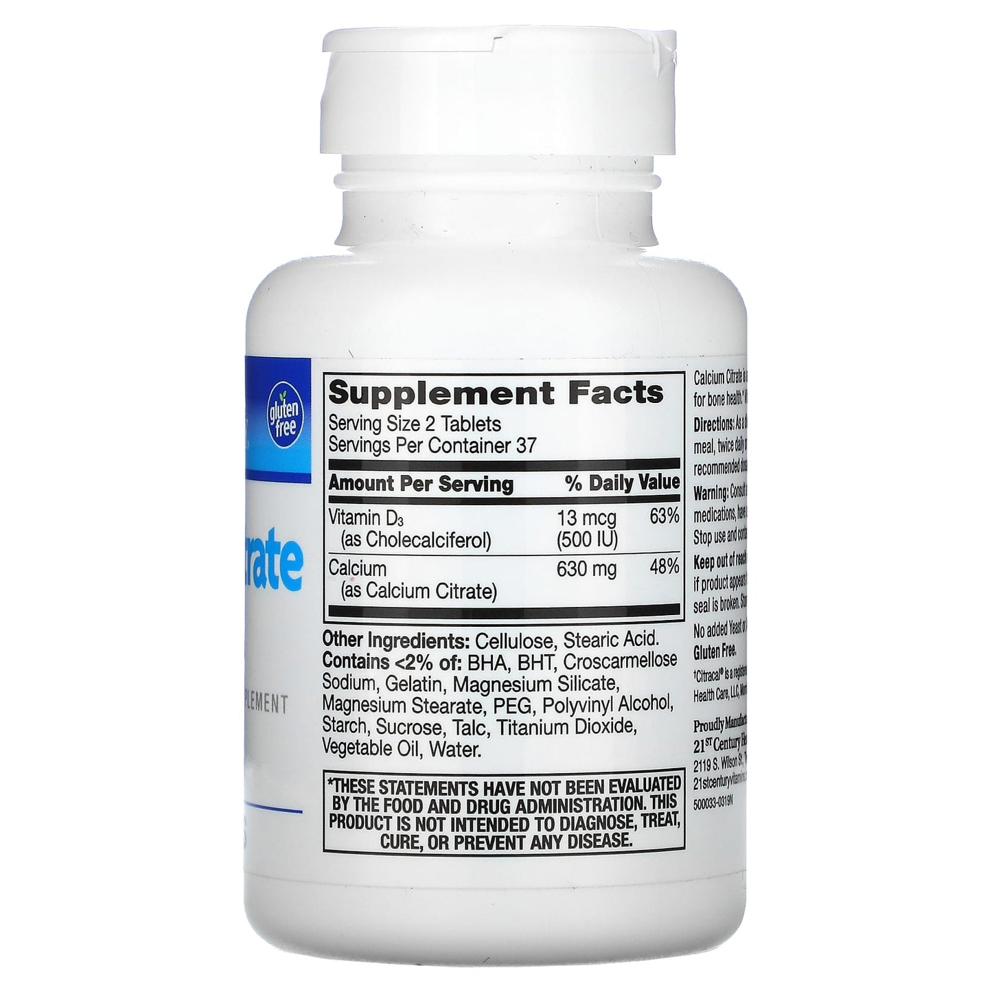 Calcium Citrate + D3 Maximum Supplement by 21st Century - 75 Tablets - Image 2