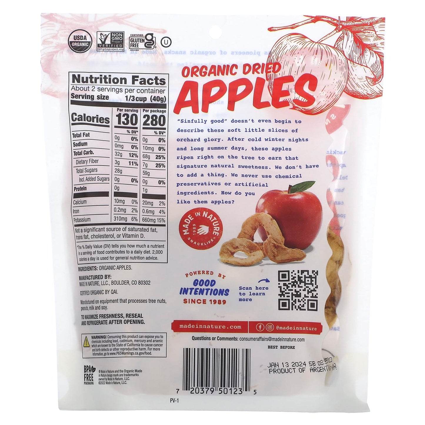 Made in Nature, Organic Dried Apples, Sun-Ripened & Unsulfured, 3 oz (85 g) - Image 2