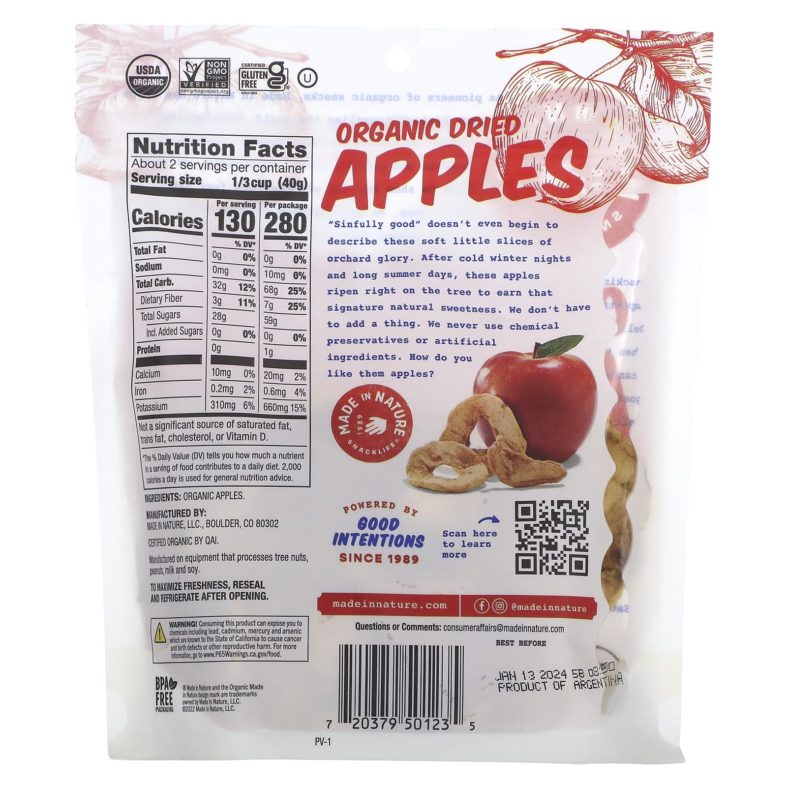 Made in Nature, Organic Dried Apples, Sun-Ripened & Unsulfured, 3 oz (85 g) - Image 2