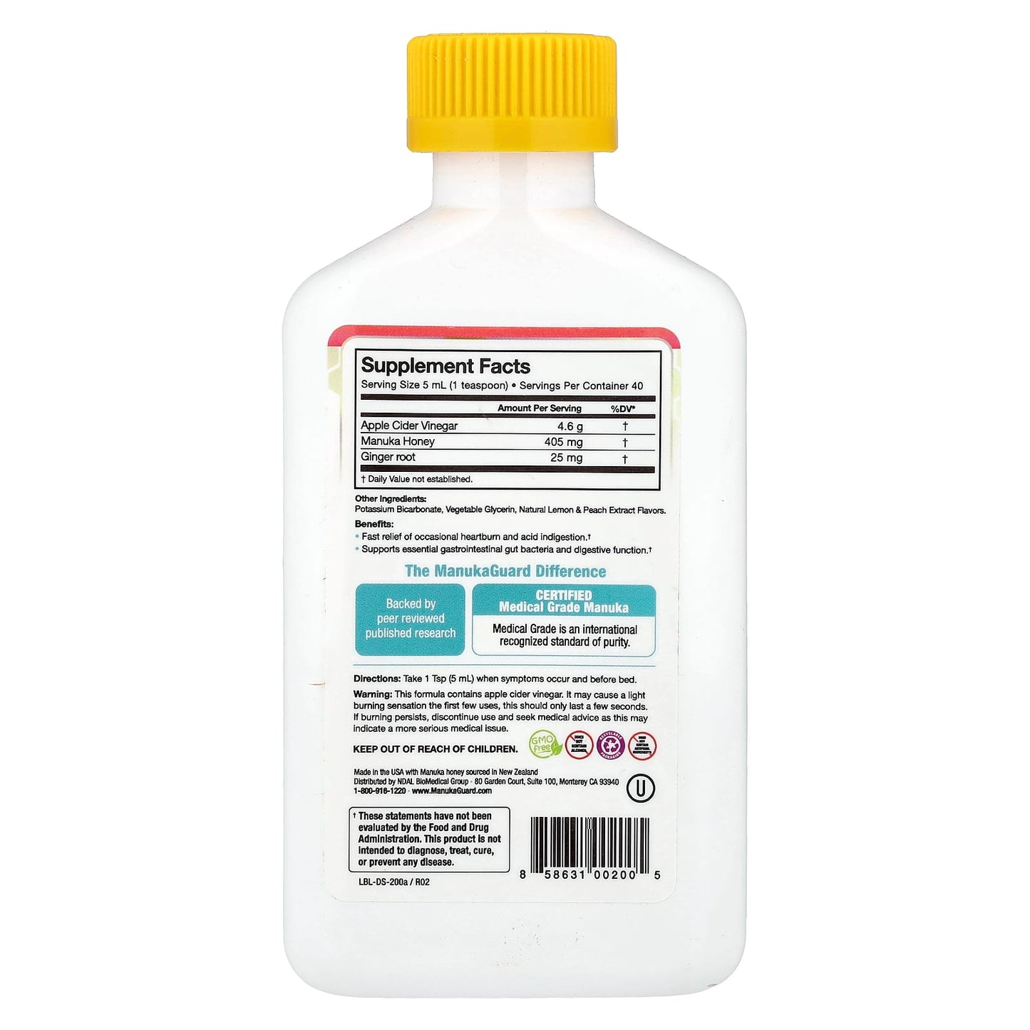 ManukaGuard, Medical Grade Manuka Honey, Natural Lemon Peach, 6.8 oz (200 ml) - Image 2