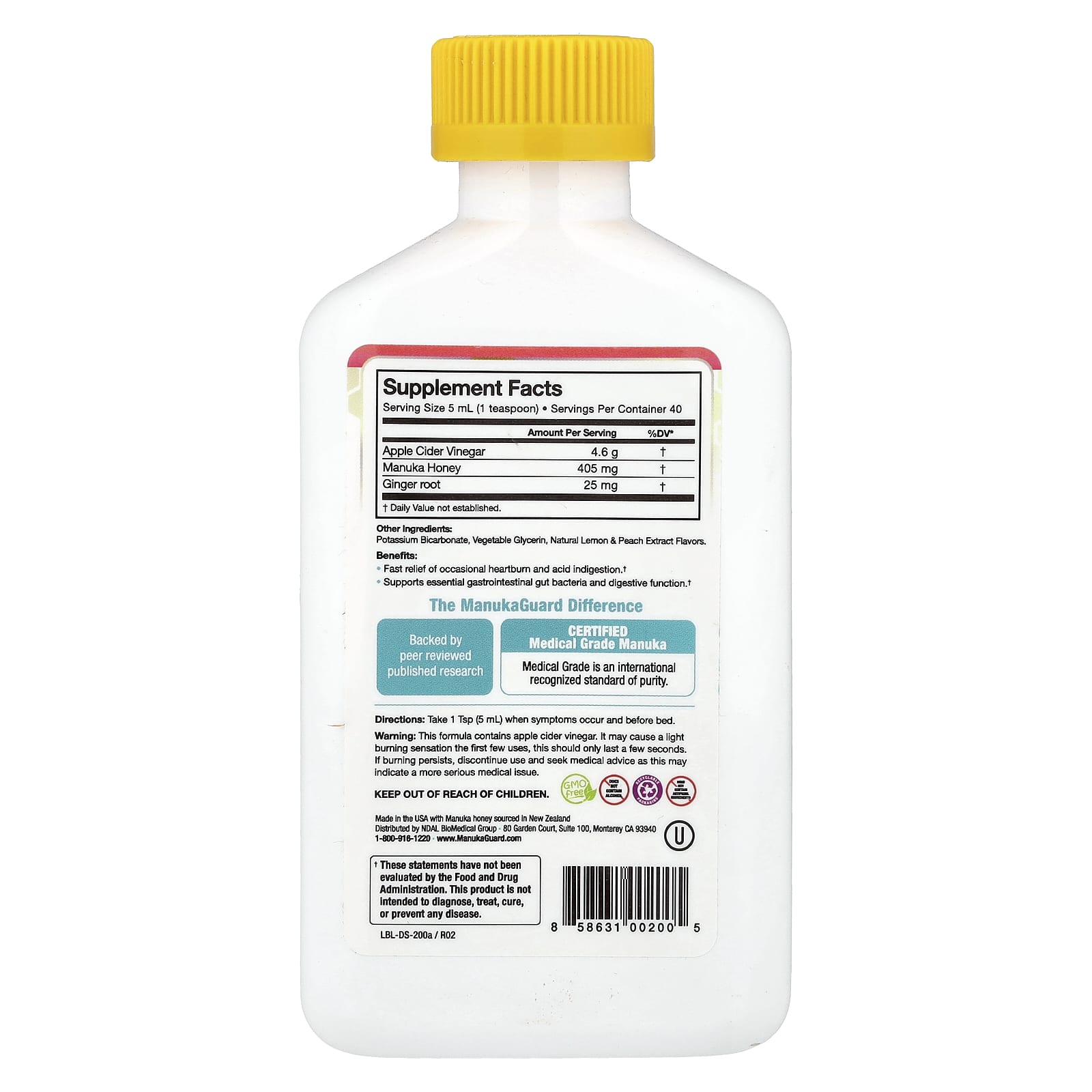 ManukaGuard, Medical Grade Manuka Honey, Natural Lemon Peach, 6.8 oz (200 ml) - Image 2