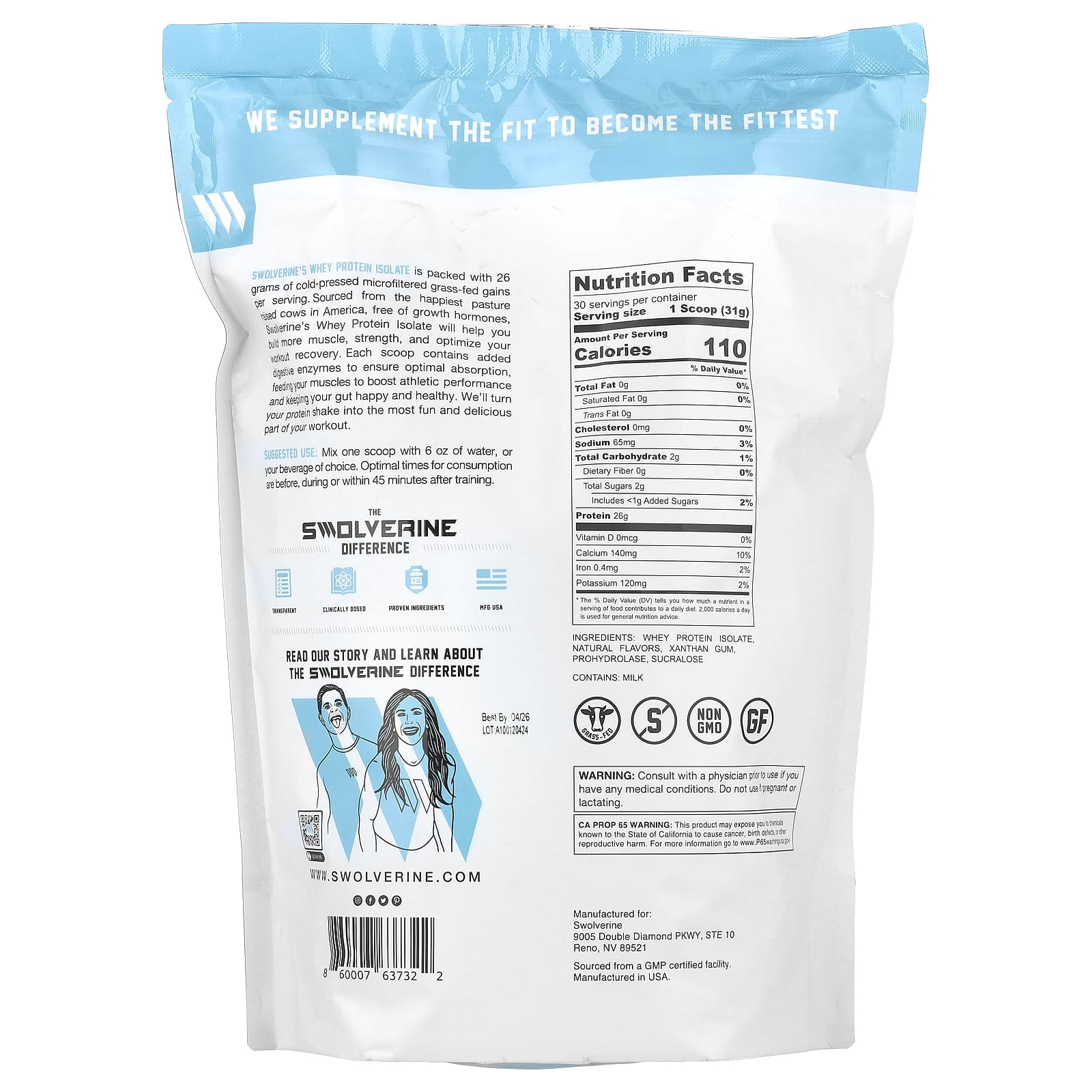 Swolverine, Whey Isolate, Mint Chocolate Chip, 2.05 lb (930 g) - Image 2