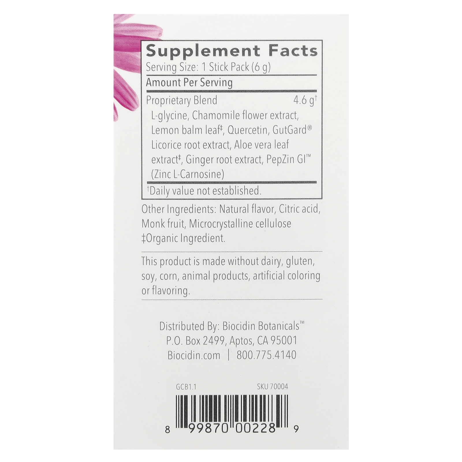 Biocidin Botanicals G.I. Inner Calm Lemon Ginger Digestive Health Supplement - Image 2