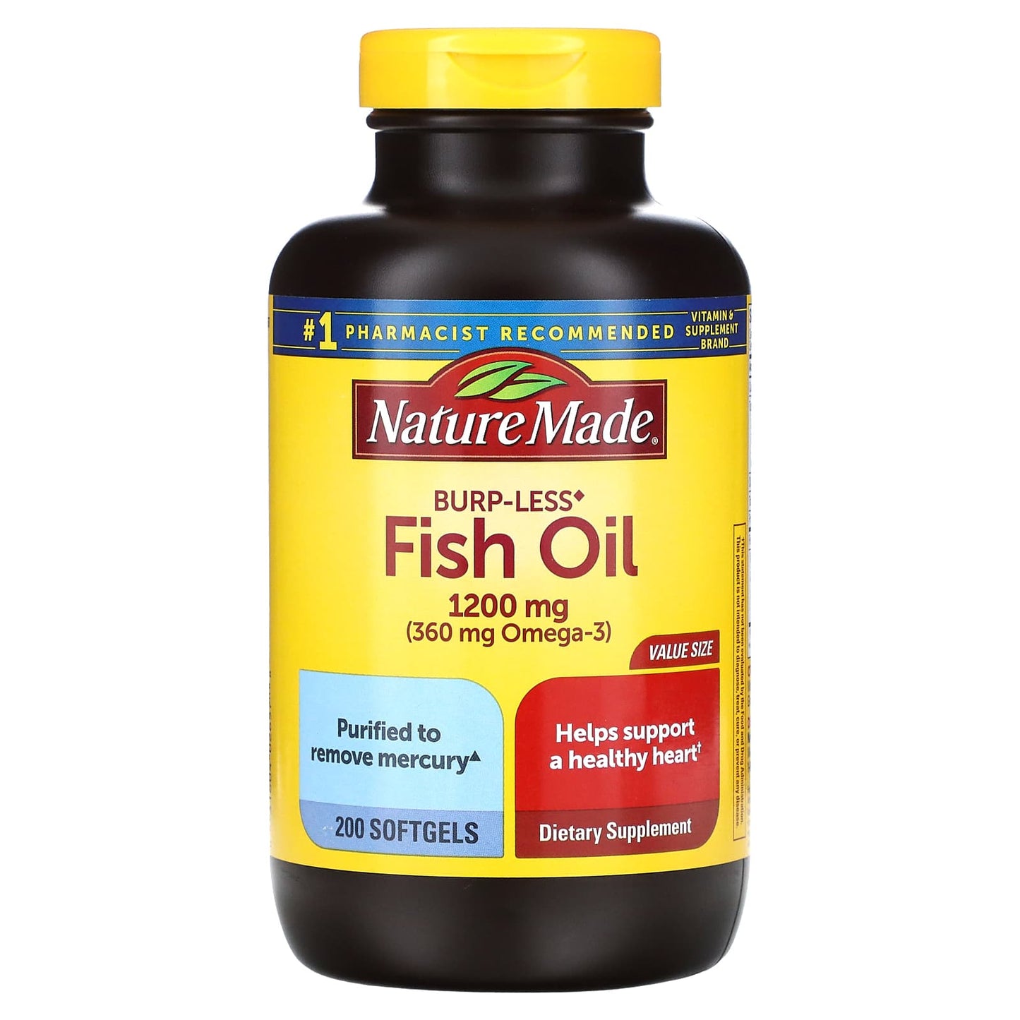 Nature Made, Fish Oil, Burp-Less, 1,200 mg, 200 Softgels - Image 1