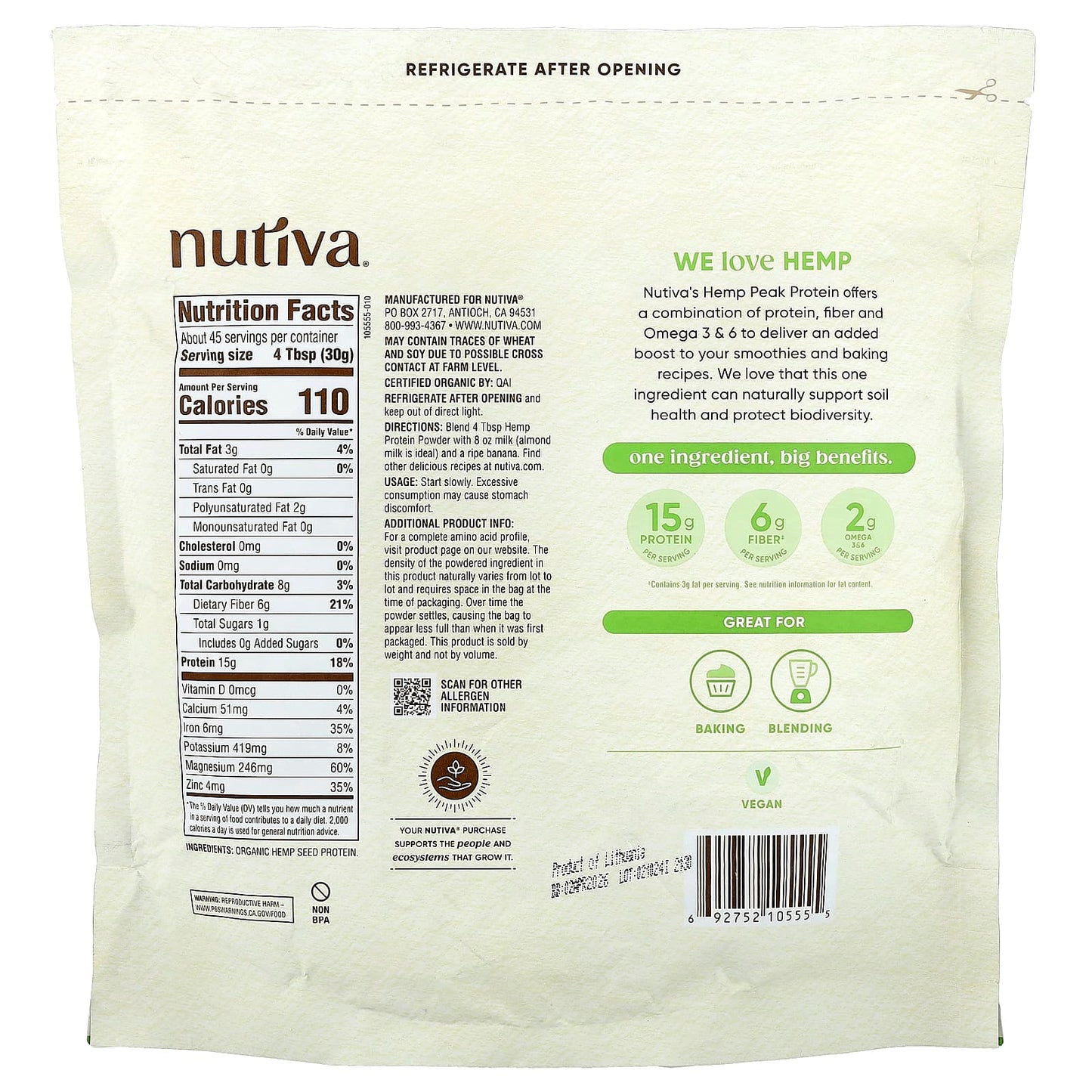 Nutiva, Organic Hemp Protein Powder, 3 lb (1.36 kg) - Image 2