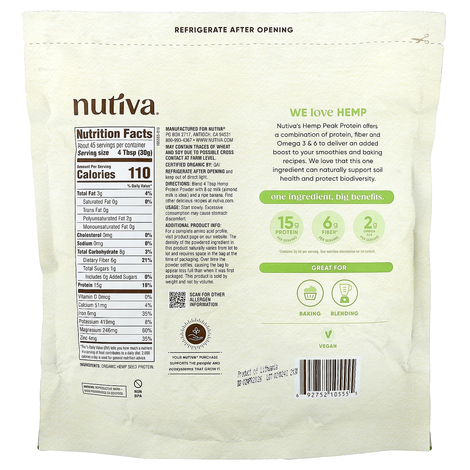 Nutiva, Organic Hemp Protein Powder, 3 lb (1.36 kg) - Image 2