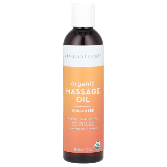 Viva Naturals, Organic Massage Oil, Unscented, 8 fl oz (237 ml) - Image 1