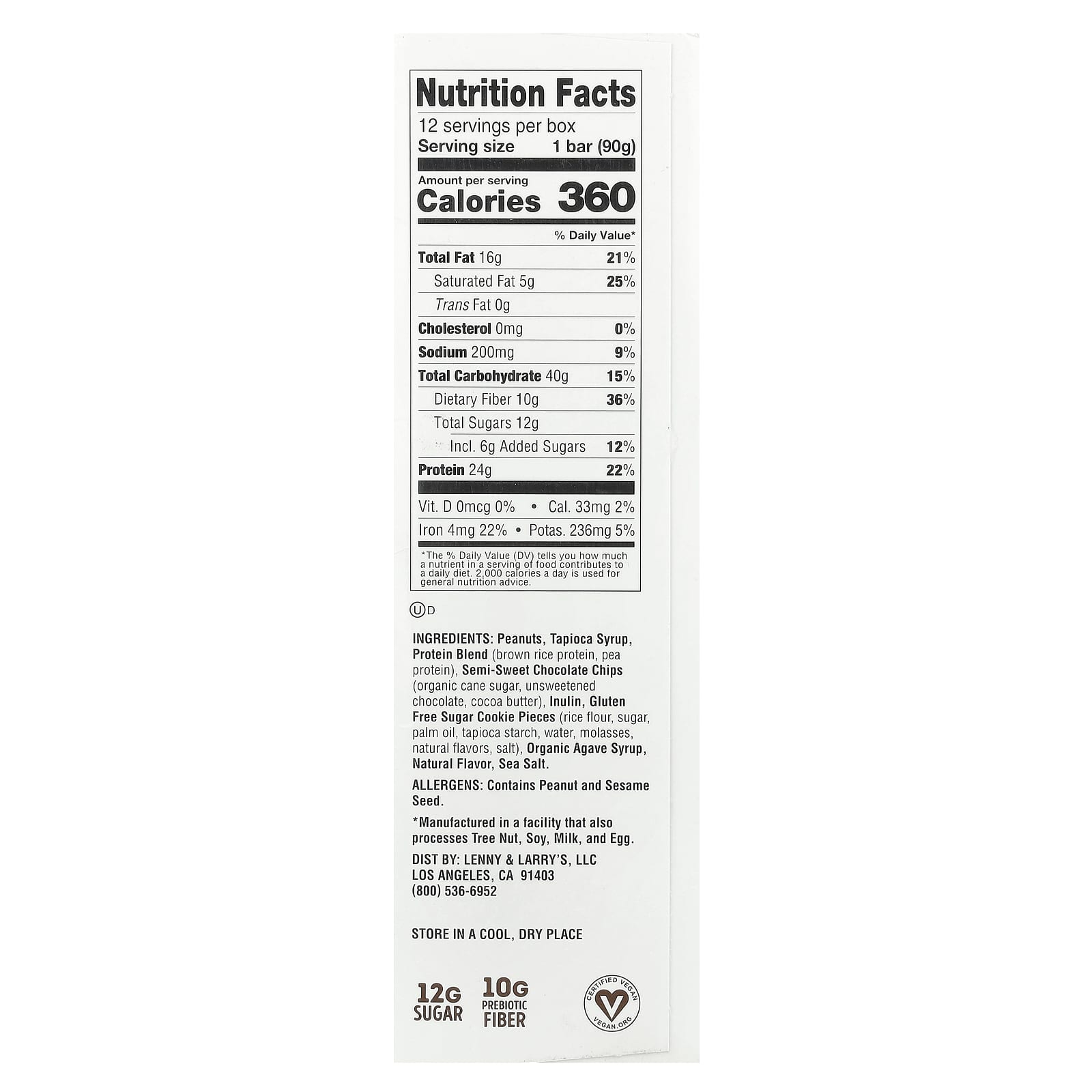 Lenny & Larry's, Cookie-Fied® Big Bar, Peanut Butter Chocolate Chip, 12 Bars, 3.17 oz (90 g) Each - Image 2