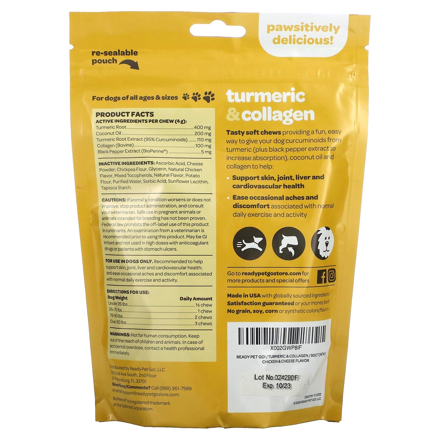 Ready Pet Go, Turmeric & Collagen, For Dogs, All Ages, Chicken & Cheese, 90 Soft Chews, 12.7 oz (360 g) - Image 2