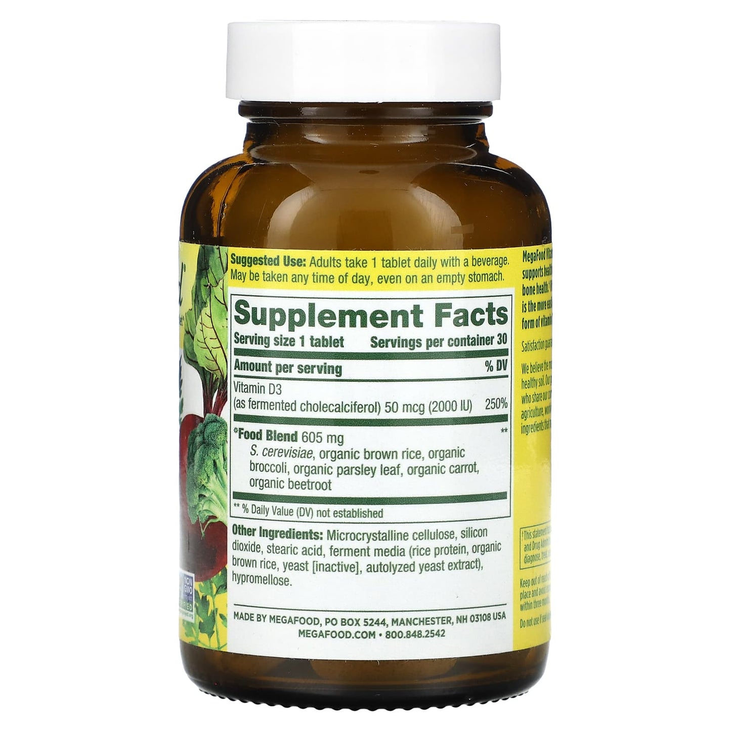 MegaFood, Vitamin D3, 2,000 IU (50 mcg), 30 Tablets - Image 2
