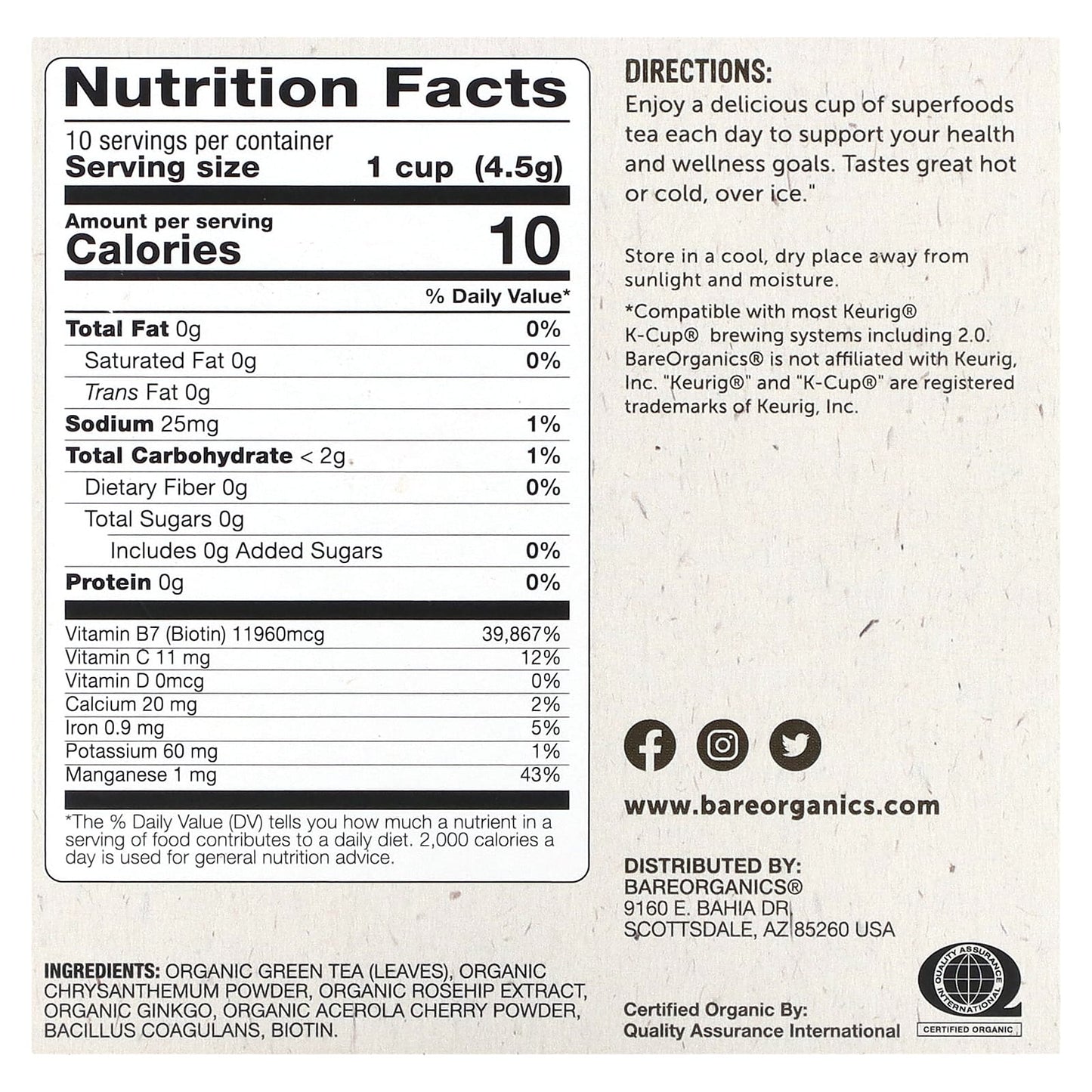 Radiant Green Tea with Superfoods by BareOrganics, USDA Organic, 10 Cups - Image 2