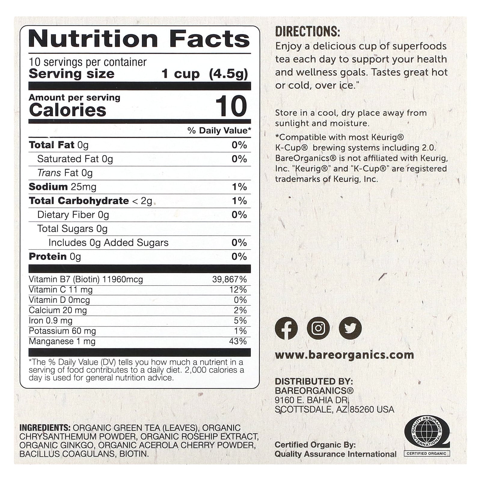 Radiant Green Tea with Superfoods by BareOrganics, USDA Organic, 10 Cups - Image 2