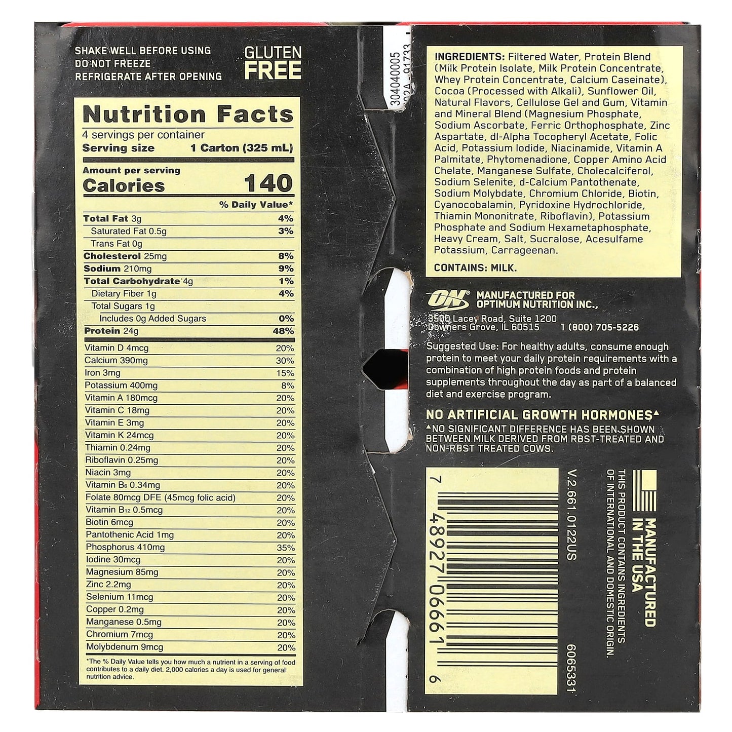 Optimum Nutrition, Gold Standard® Protein Shake, Chocolate, 4 Cartons, 11 fl oz (325 ml) Each - Image 2
