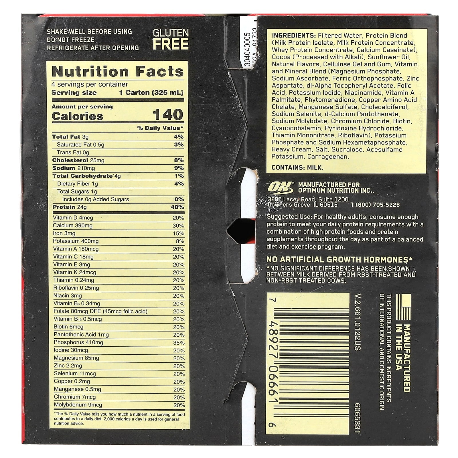 Optimum Nutrition, Gold Standard® Protein Shake, Chocolate, 4 Cartons, 11 fl oz (325 ml) Each - Image 2