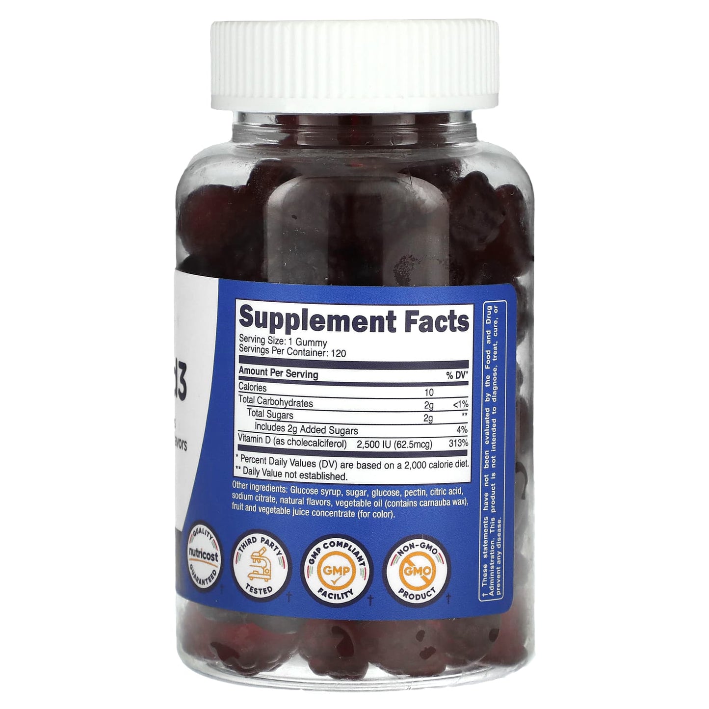 Nutricost, Kids, Vitamin D3, Ages 4+, Mixed Berry, 62.5 mcg (2,500 IU), 120 Gummies - Image 2