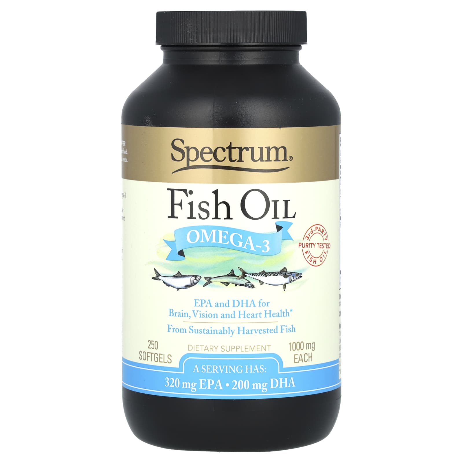 Spectrum Essentials, Fish Oil, Omega-3, 250 Softgels (500 mg per Softgel) - Image 1