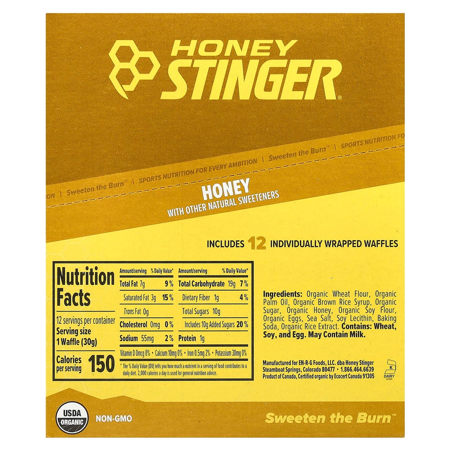 Organic Energy Waffles by Honey Stinger, 12 Count, 1.06 oz Each - Image 2