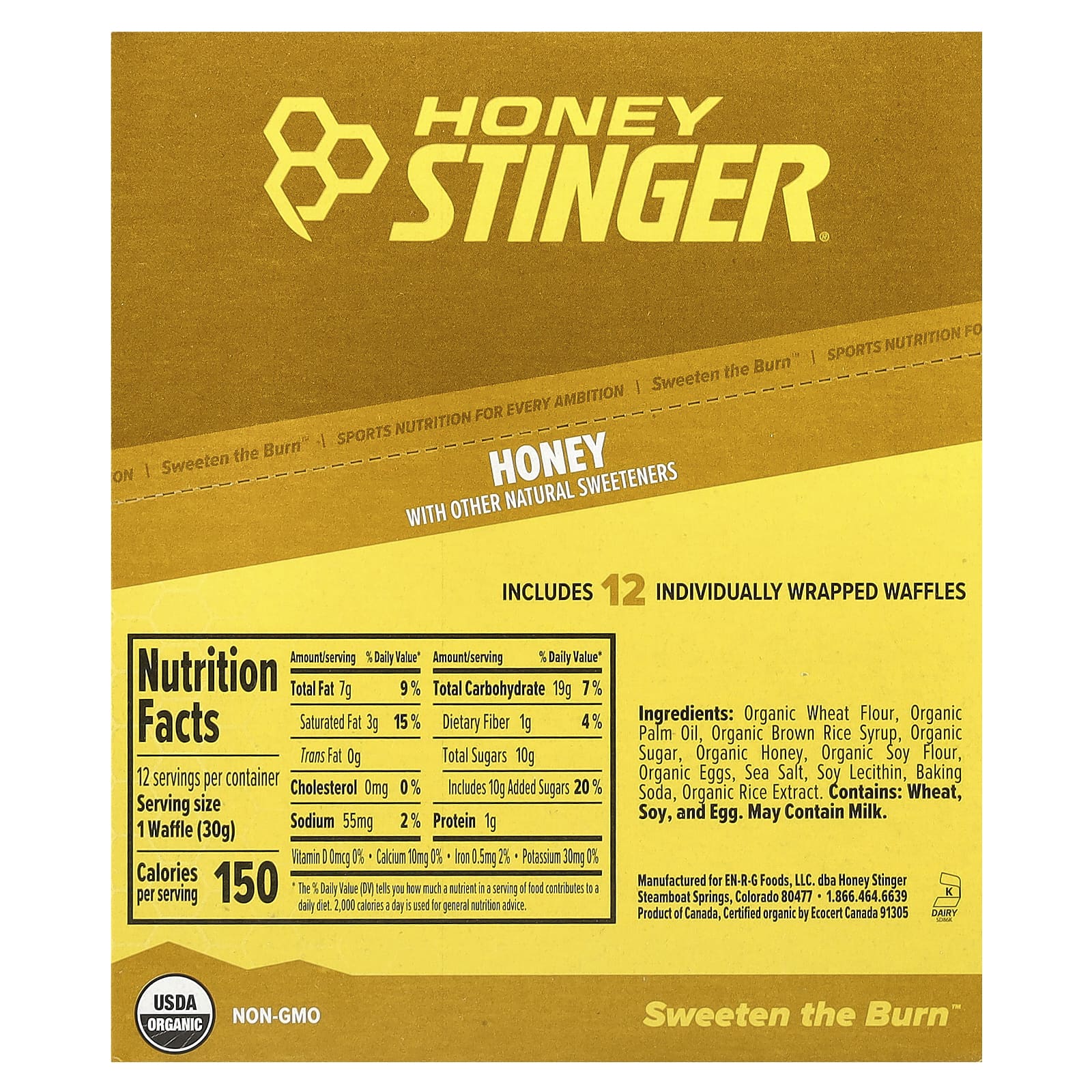 Organic Energy Waffles by Honey Stinger, 12 Count, 1.06 oz Each - Image 2