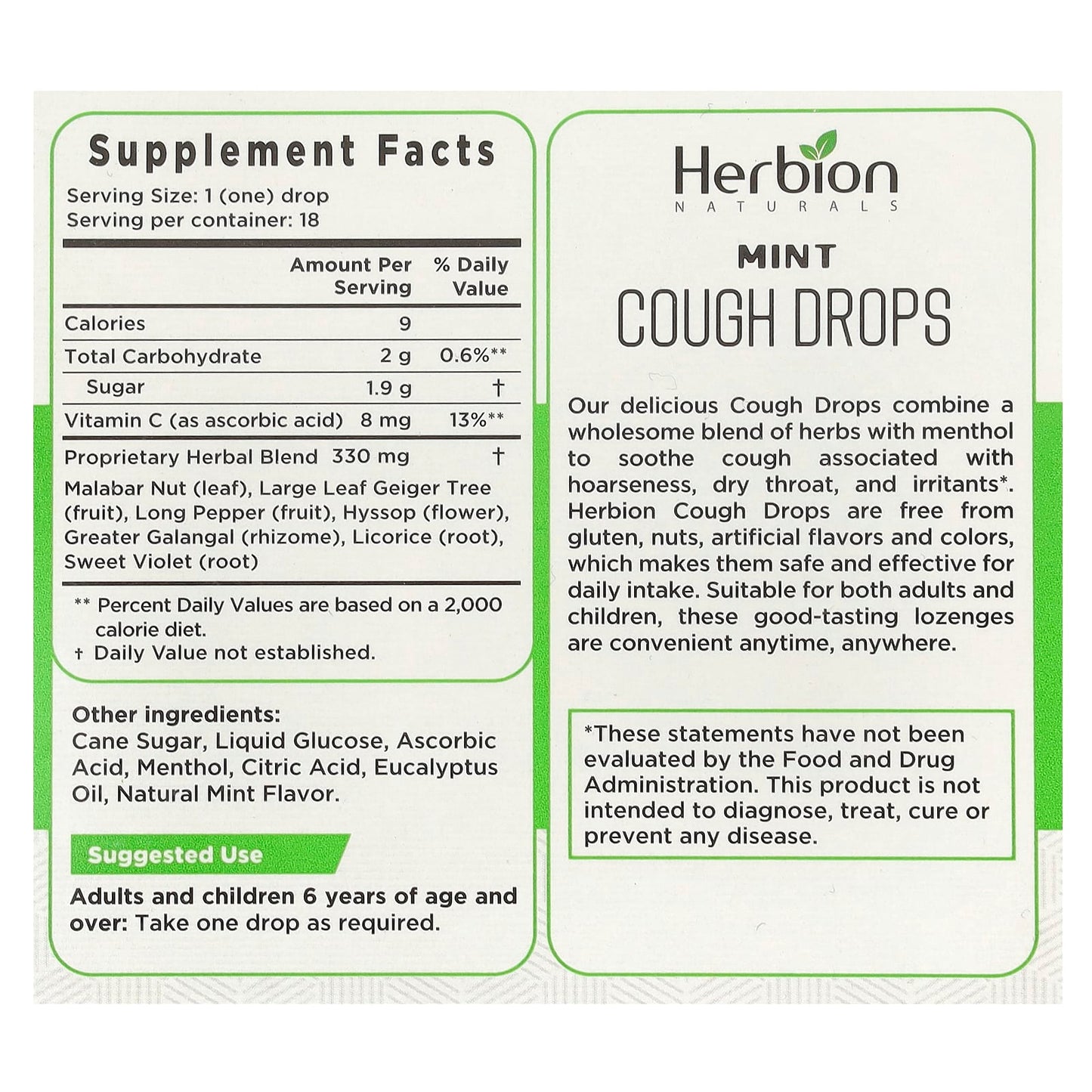 Natural Cough Relief Drops by Herbion Naturals - 18 Mint Flavored Lozenges - Image 2