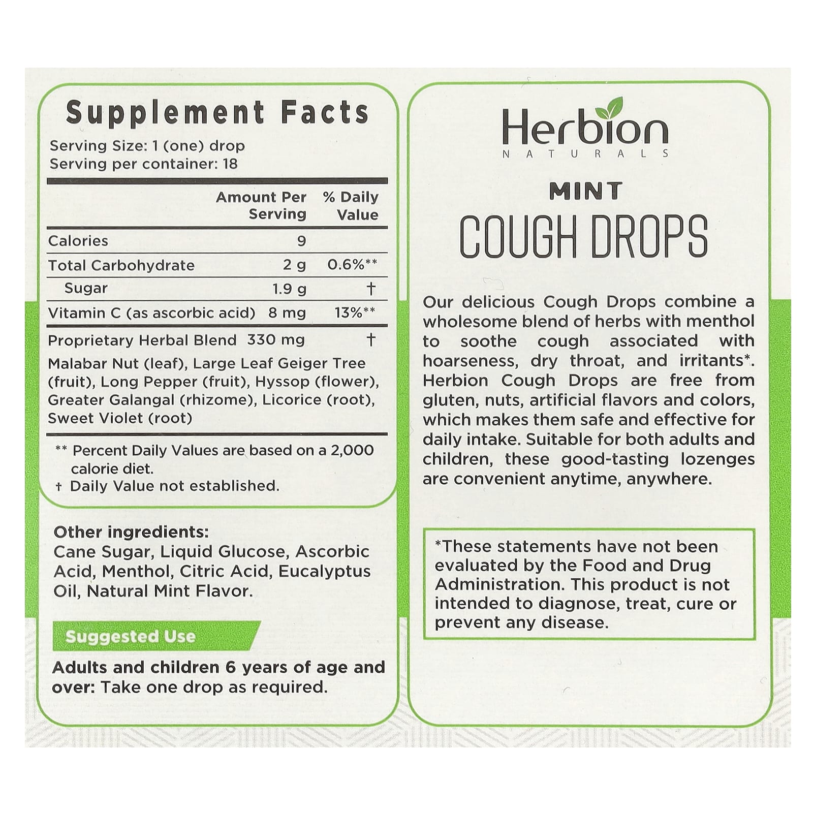 Natural Cough Relief Drops by Herbion Naturals - 18 Mint Flavored Lozenges - Image 2