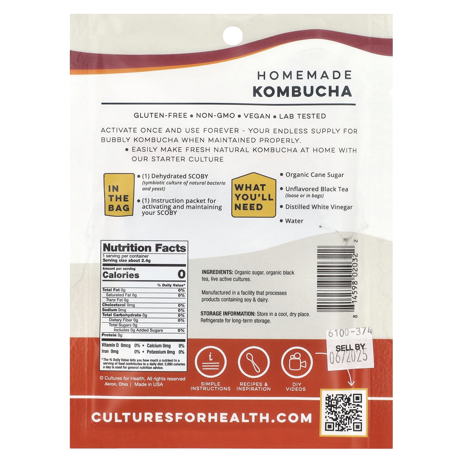 Cultures for Health, Kombucha, 0.08 oz (2.4 g)