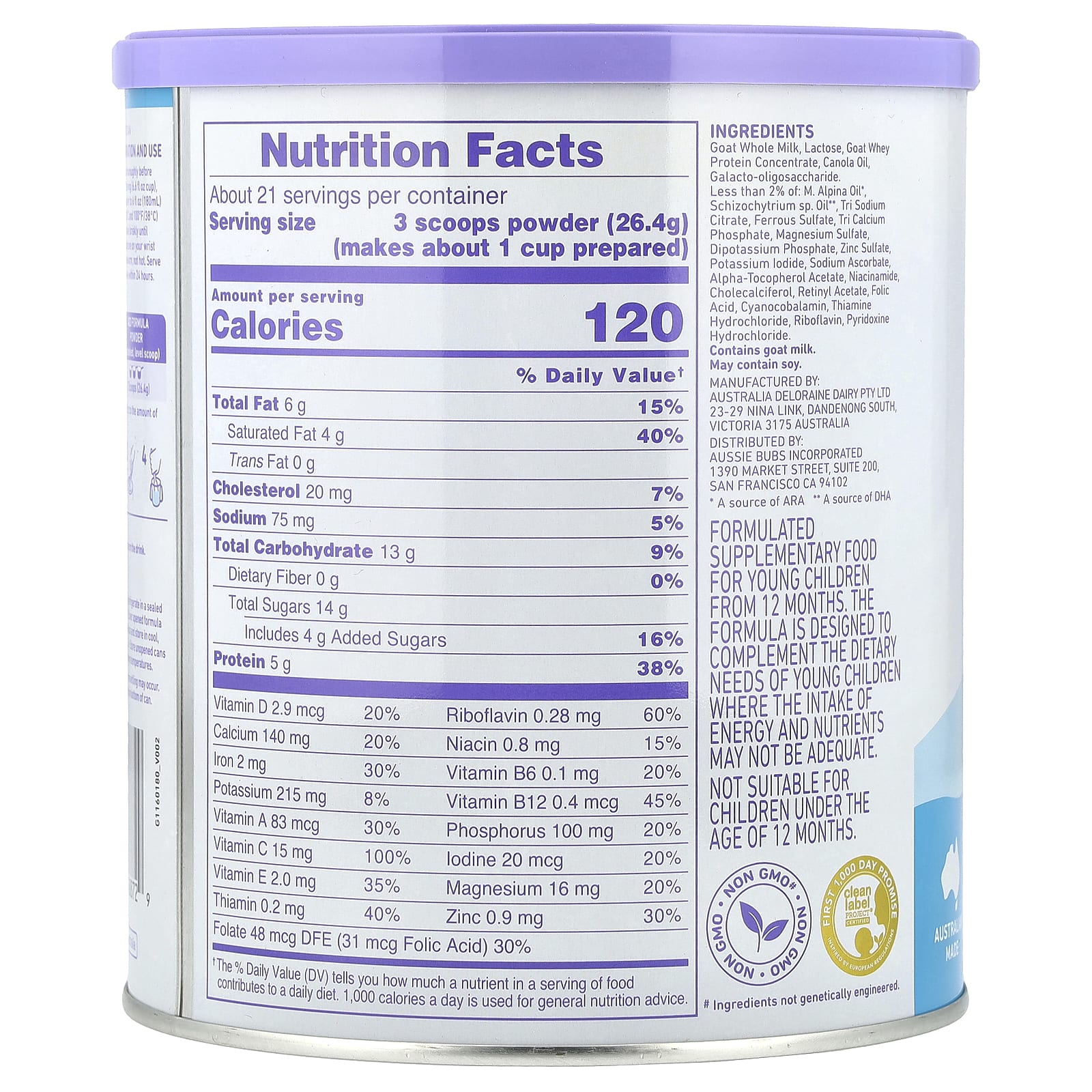 Aussie Bubs Goat Toddler Nutritional Drink Powder, 12-36 Months, 20 oz - Image 2