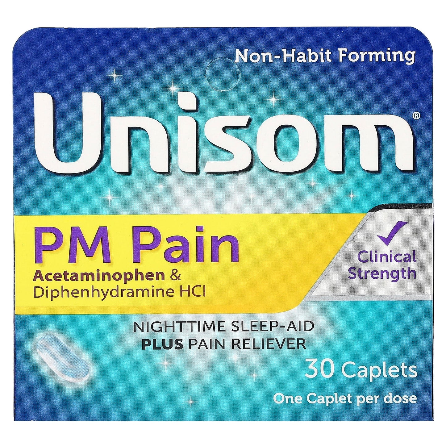 Unisom, PM Pain,  Nighttime Sleep-Aid Plus Pain Reliever, 30 Caplets - Image 1