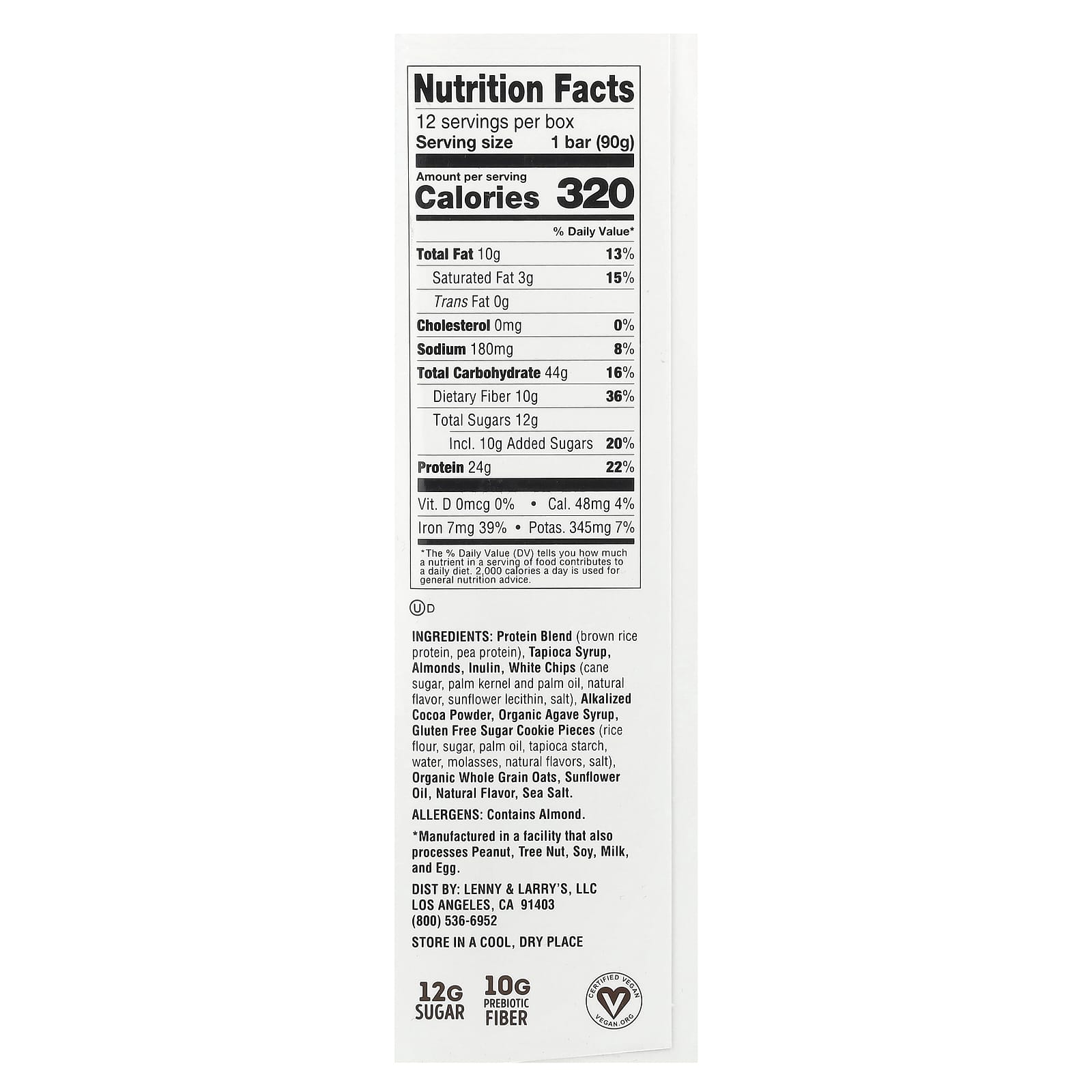 Lenny & Larry's, Cookie-Fied® Big Bar, Cookies & Creme, 12 Bars, 3.17 oz (90 g) Each - Image 2