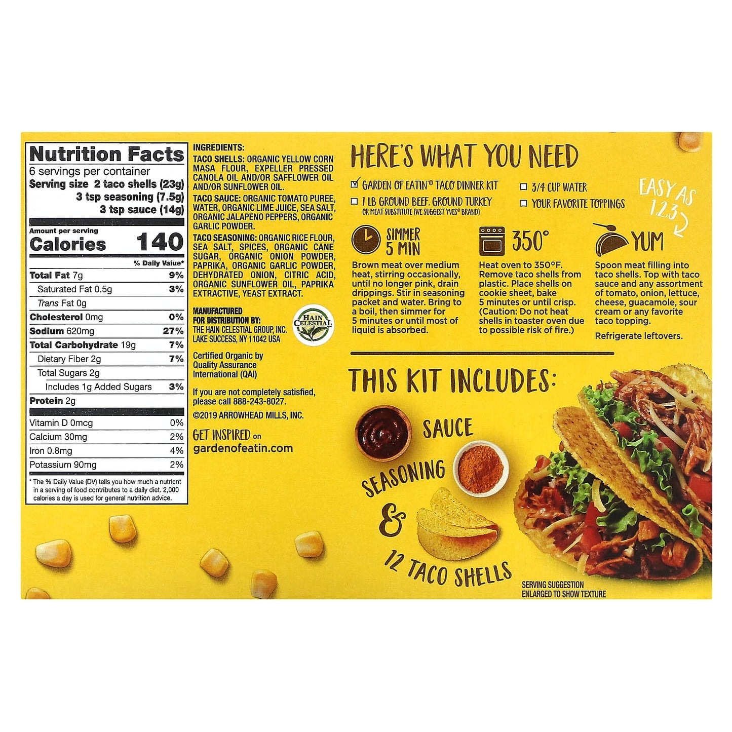 Garden of Eatin' Yellow Corn Taco Kit, 9.4 oz, Gluten-Free, Organic - Image 2