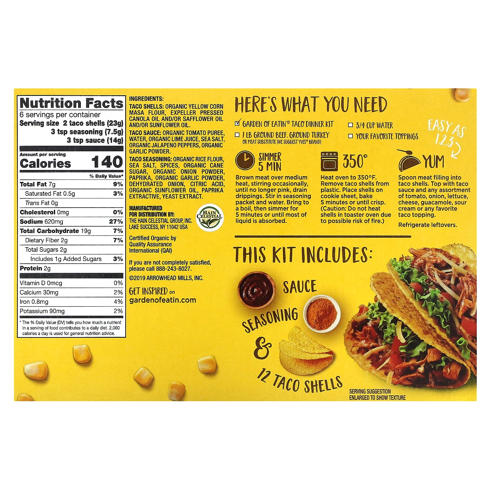 Garden of Eatin' Yellow Corn Taco Kit, 9.4 oz, Gluten-Free, Organic - Image 2