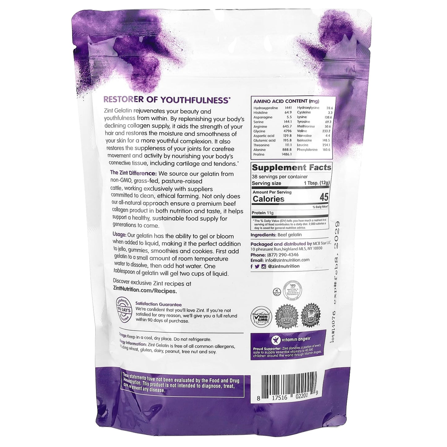 Zint, Gelatin Thickening Protein Powder, Grass-Fed Beef, 16 oz (454 g) - Image 2