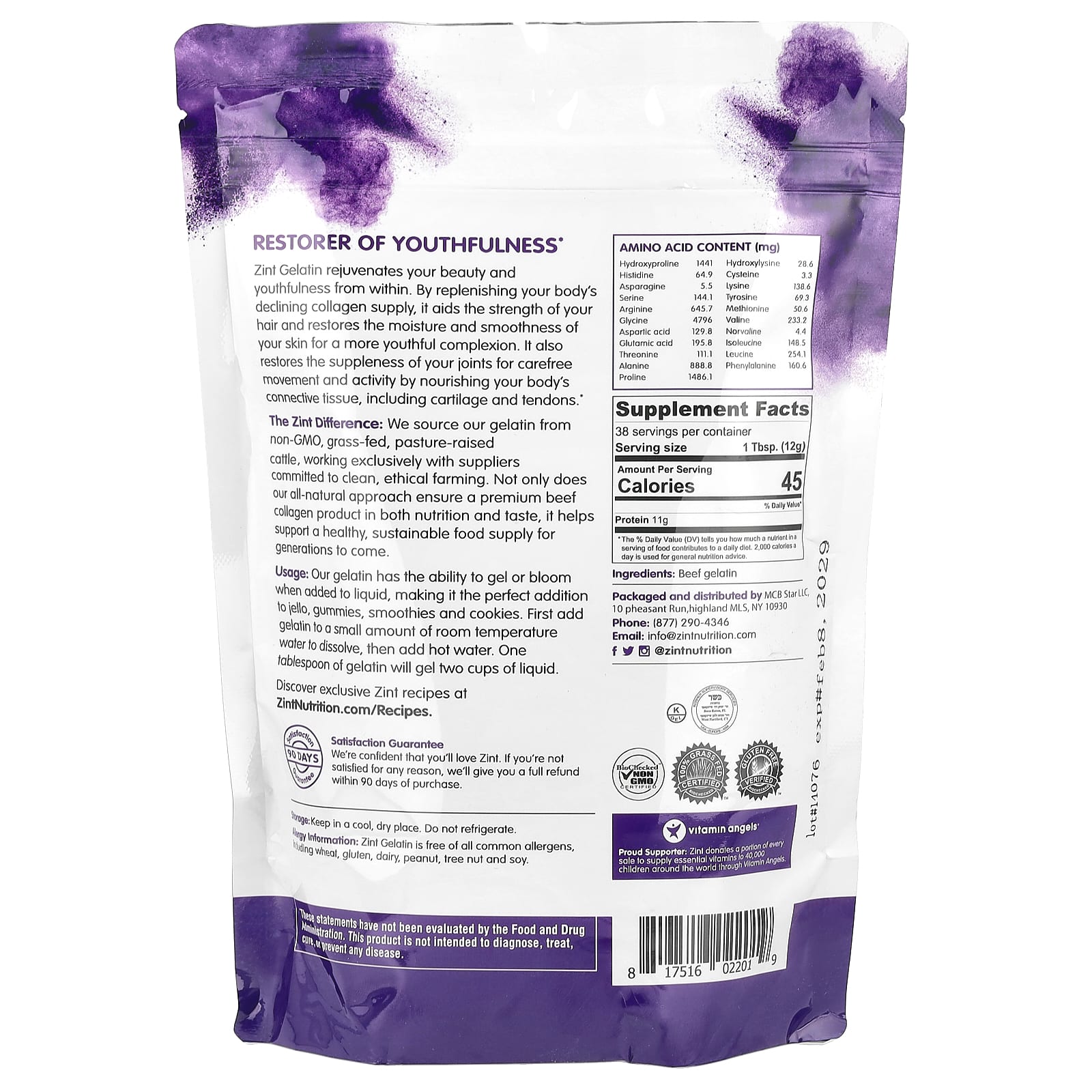 Zint, Gelatin Thickening Protein Powder, Grass-Fed Beef, 16 oz (454 g) - Image 2