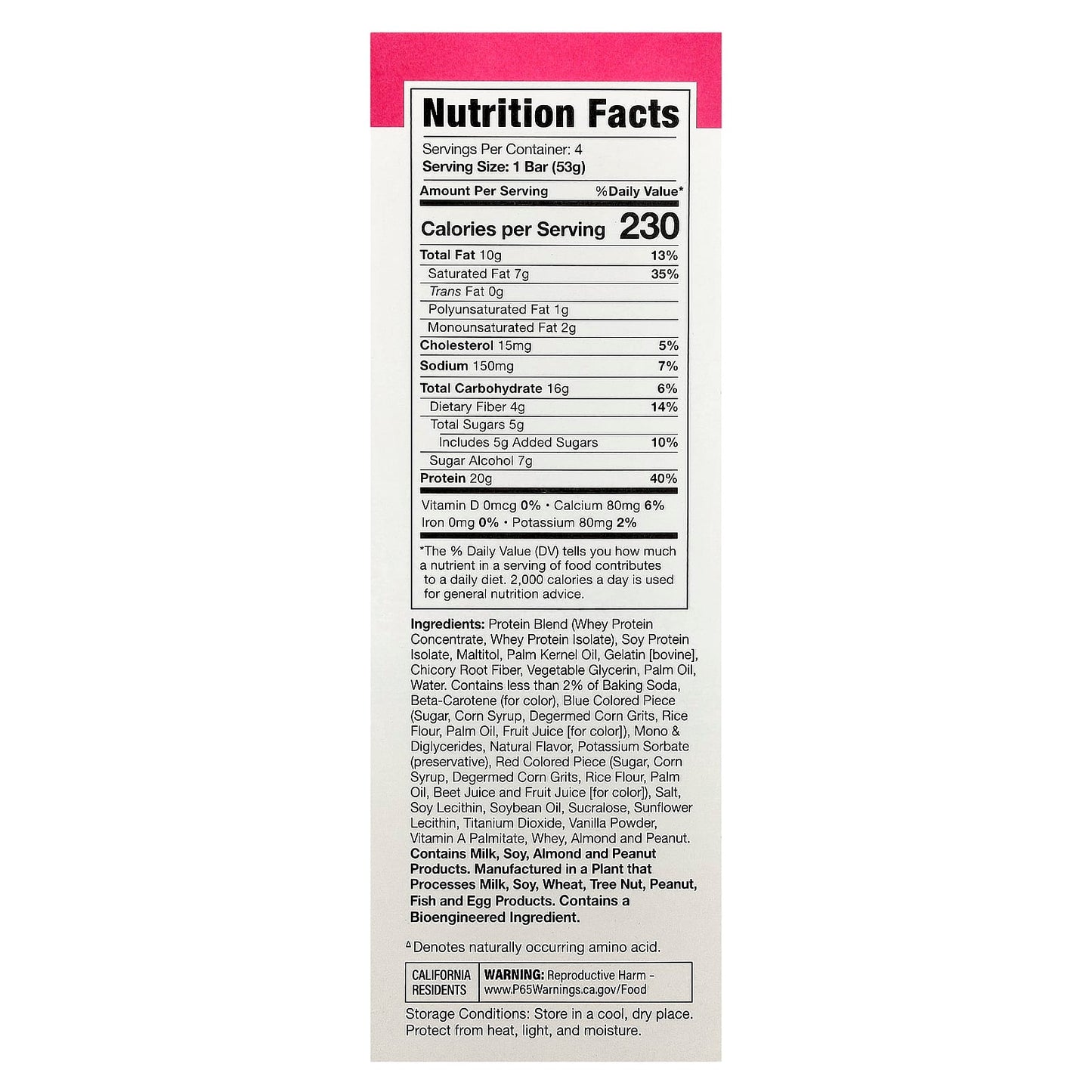 MusclePharm, Combat Ready™ Protein Bar, Confetti Birthday Cake, 4 Bars, 1.87 oz (53 g) Each - Image 2