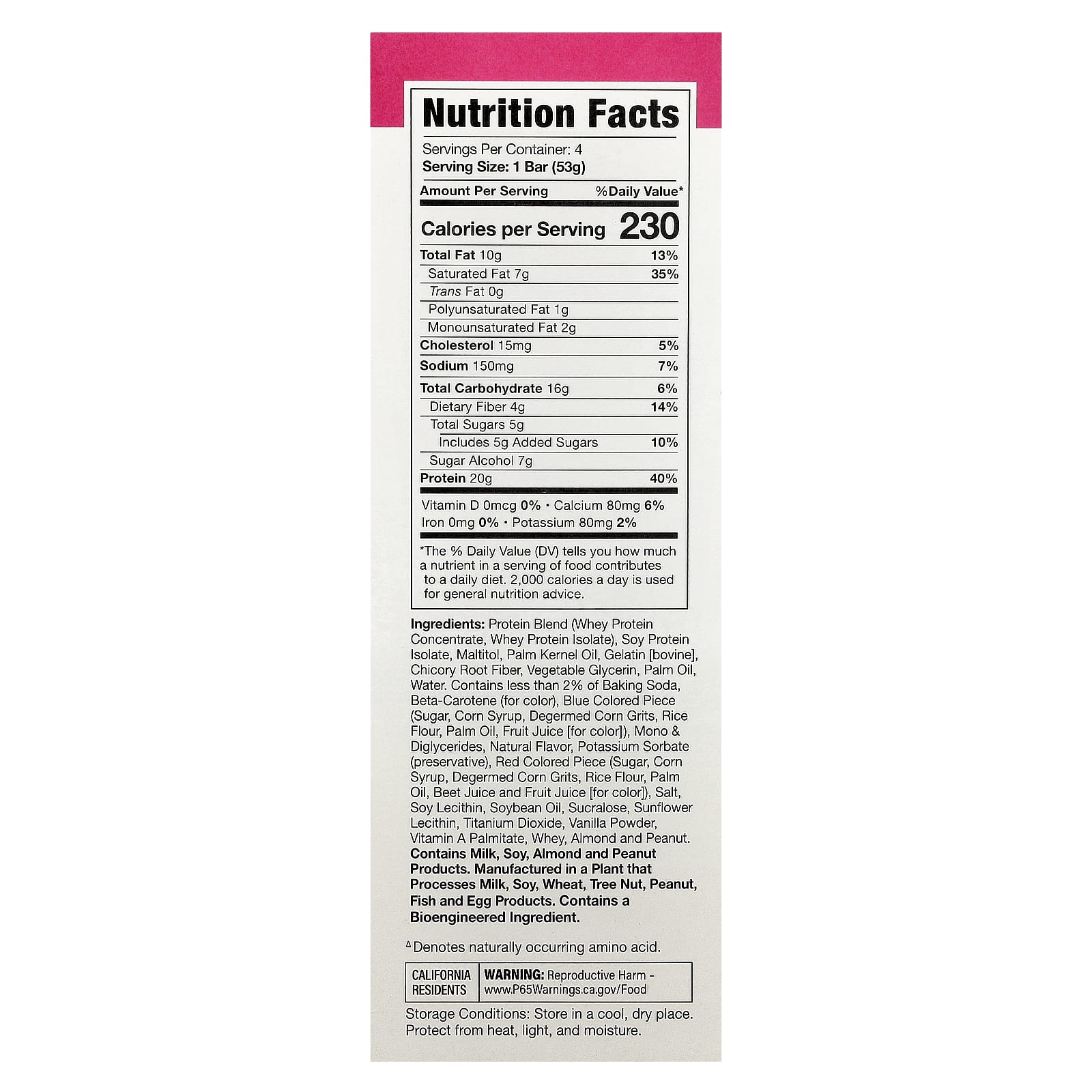 MusclePharm, Combat Ready™ Protein Bar, Confetti Birthday Cake, 4 Bars, 1.87 oz (53 g) Each - Image 2