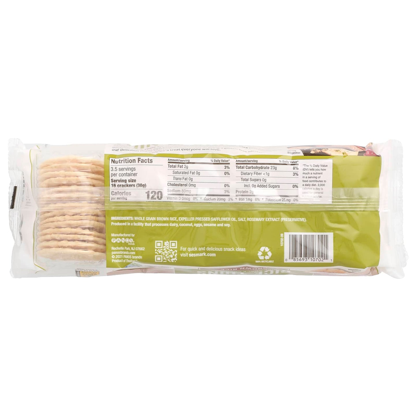 Sesmark, Rice Thins, Rice Snack Crackers, Brown Rice, 3.5 oz (100 g) - Image 2