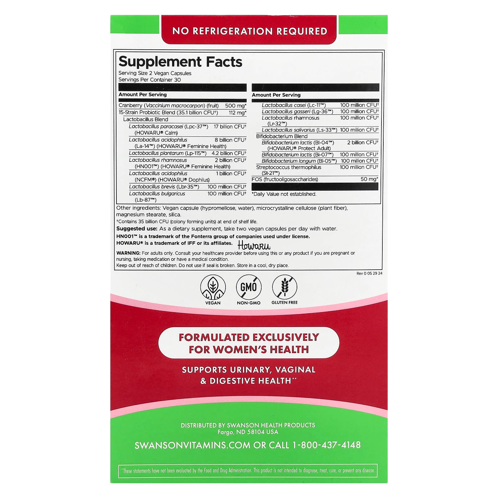 Swanson, Women's Daily Probiotic + Prebiotic FOS With Cranberry, 35 Billion CFU, 60 Vegan Capsules - Image 2