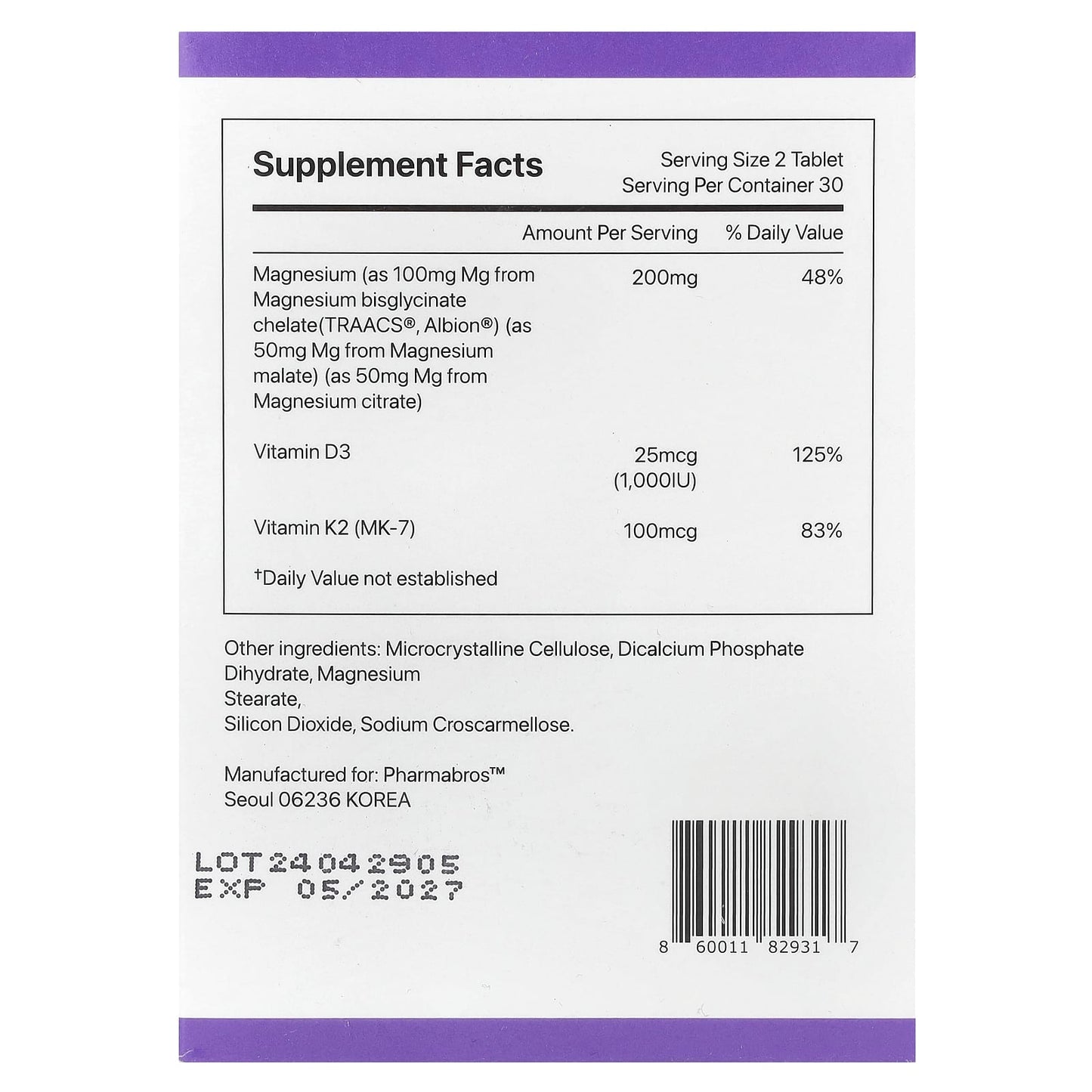 YDY, Chelated Magnesium With K2, 60 Tablets - Image 2