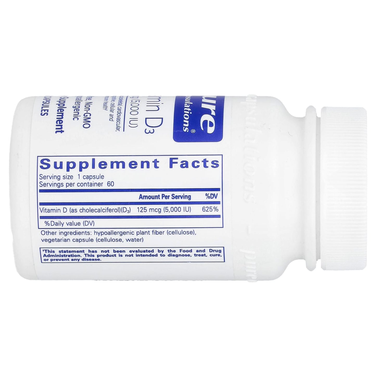 Pure Encapsulations, Vitamin D3, 125 mcg (5,000 IU), 60 Capsules - Image 2