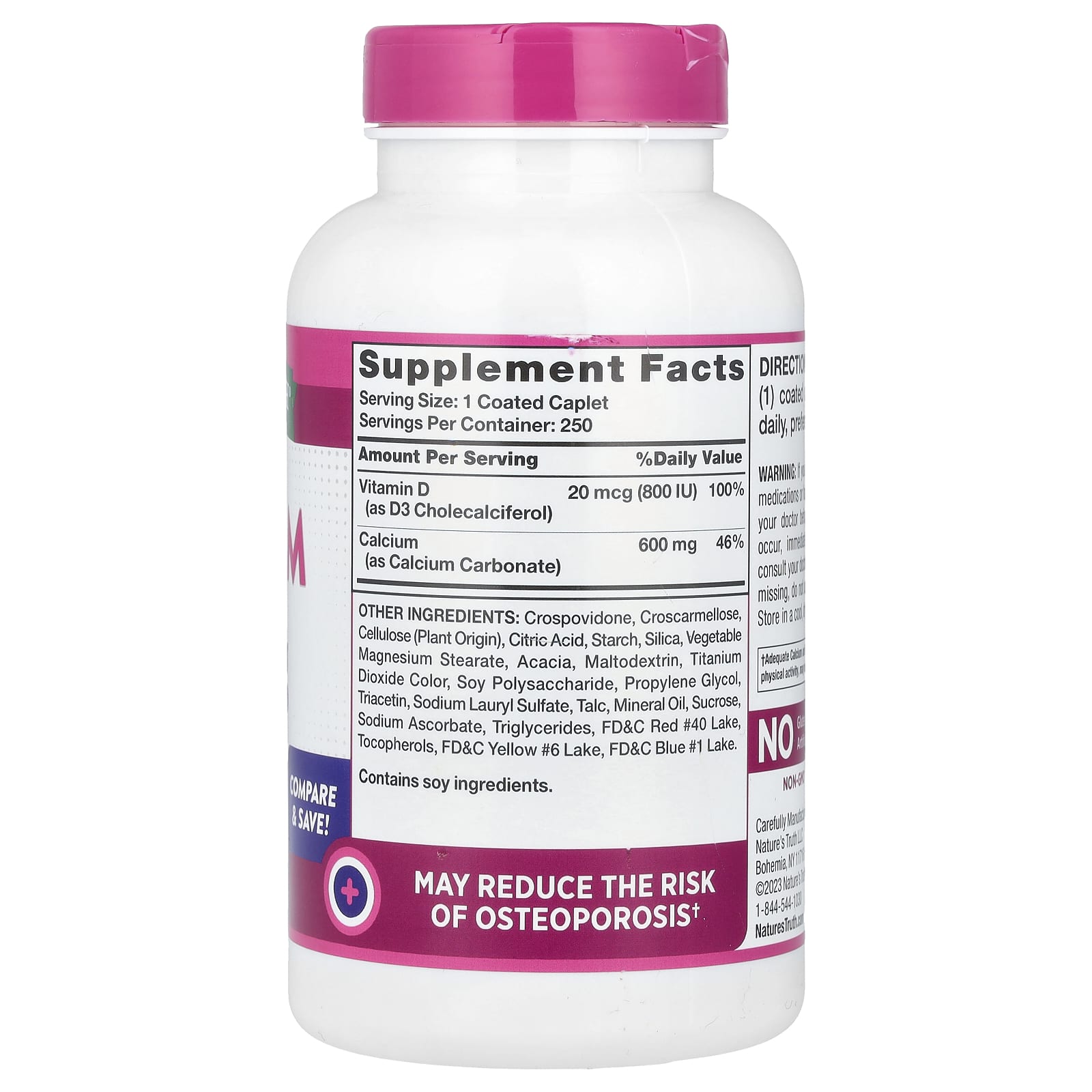Nature's Truth, Calcium + D3, 250 Coated Caplets - Image 2