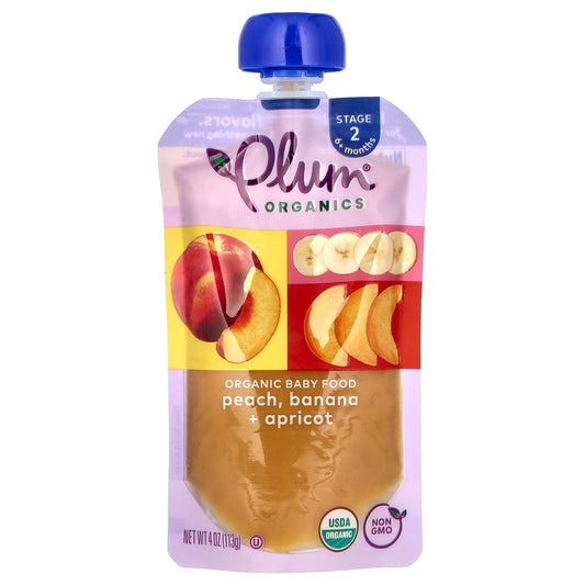 Plum Organics, Organic Baby Food, 6+ Months, Peach, Banana & Apricot, 4 oz (113 g) - Image 1