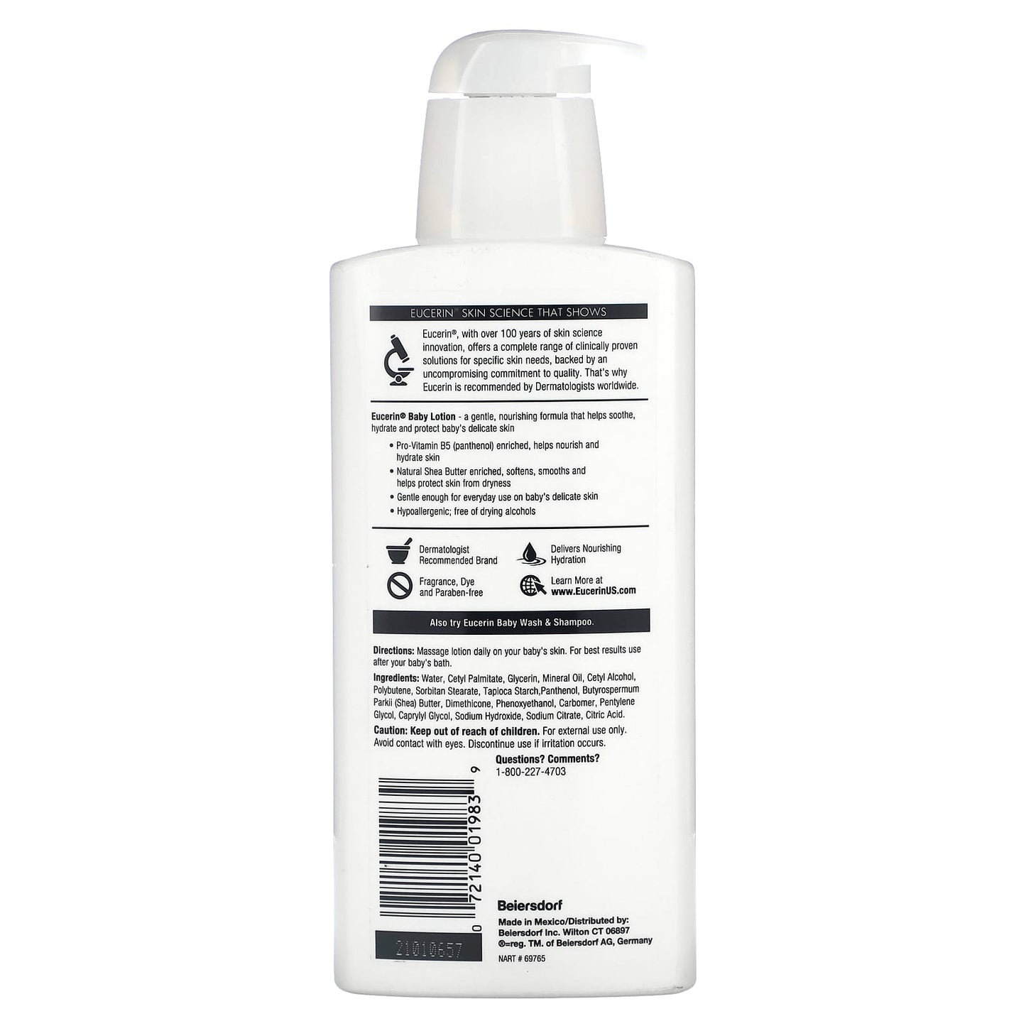Eucerin Baby Lotion, Fragrance Free, 13.5 fl oz (400 ml) - Image 2